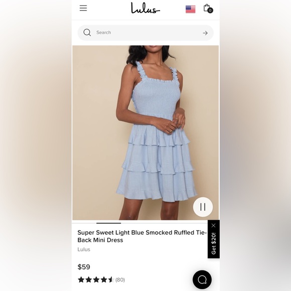 Lulus tiered shirred light blue dress. Great condition! - Picture 4 of 5